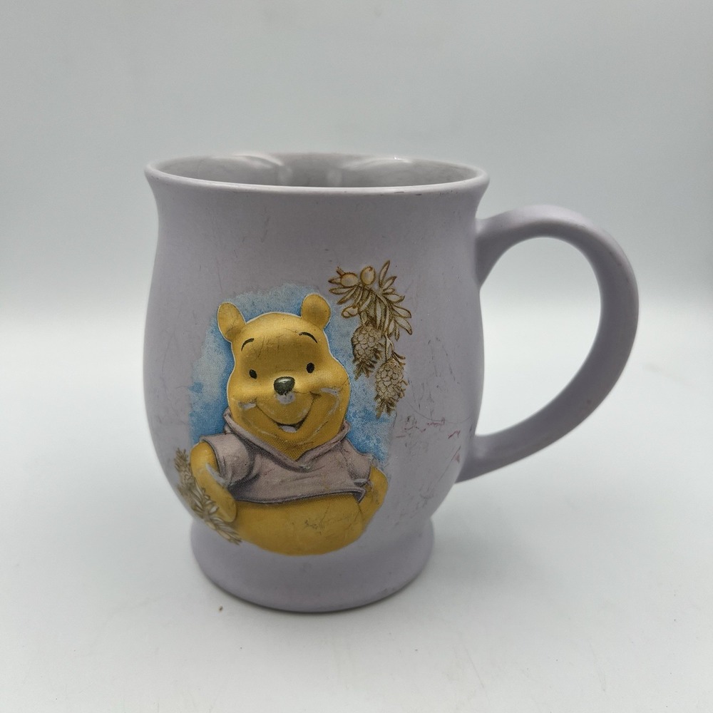 Vintage Disney Store Winnie The Pooh 3D Coffee Mug Embossed Ceramic Cup Lavender